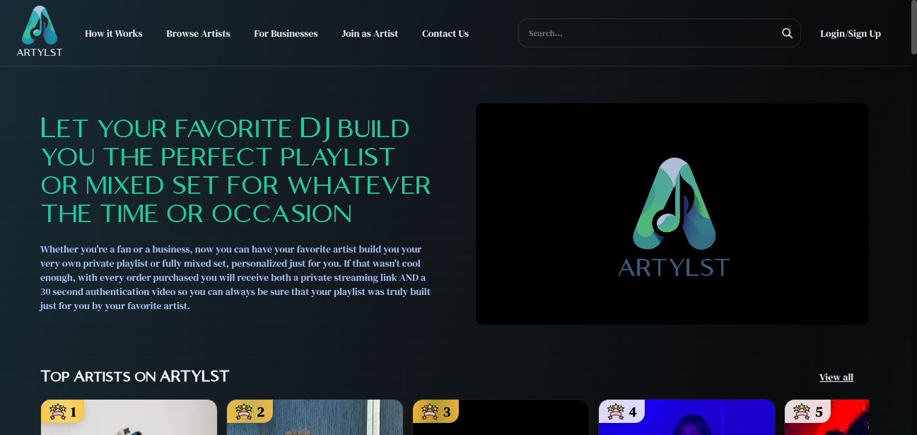 Artylst website preview